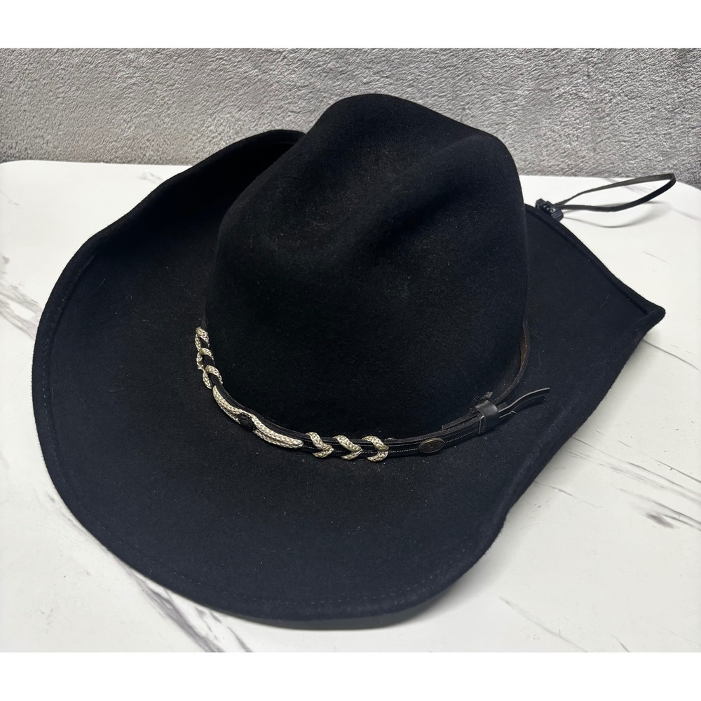 Bullhide Cowboy Hat Unisex Large Black Wool Felt Braided Band Hat